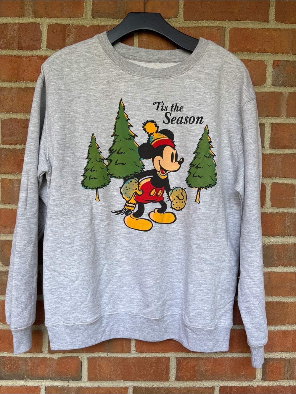 EUC Sz L Disney Gray Mickey 'Tis the Season Crewneck Sweatshirt